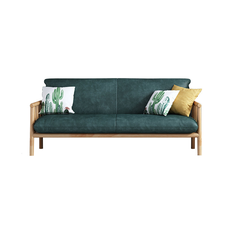Faux Leather Scandinavian Square Arm Sofa with Wood Base - 30.3" H