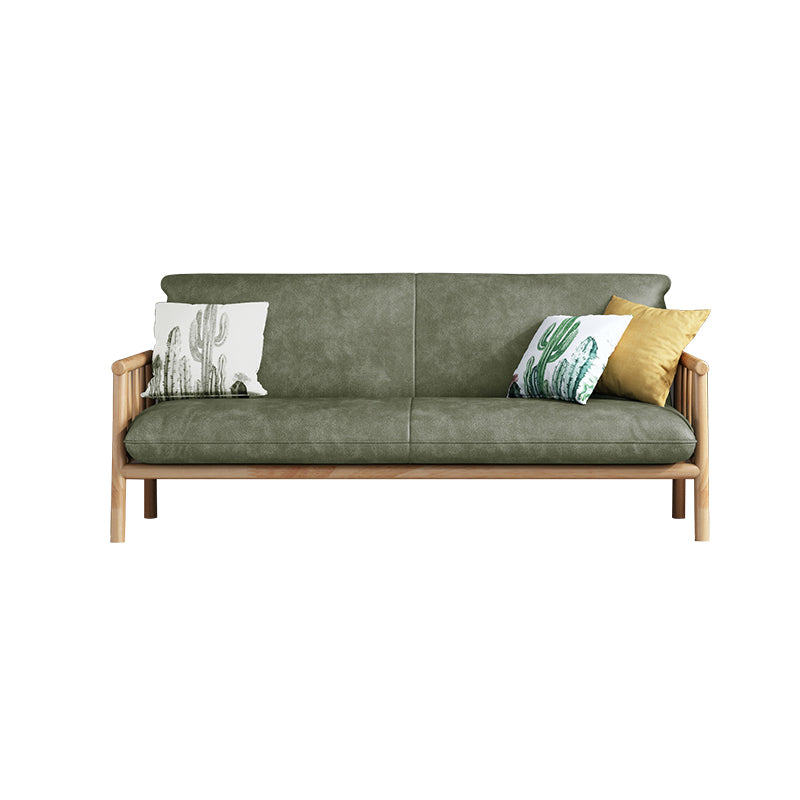 Faux Leather Scandinavian Square Arm Sofa with Wood Base - 30.3" H