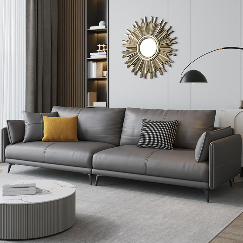 Contemporary Genuine Leather Square Arm Standard Sofa with Loose Back for Living Room