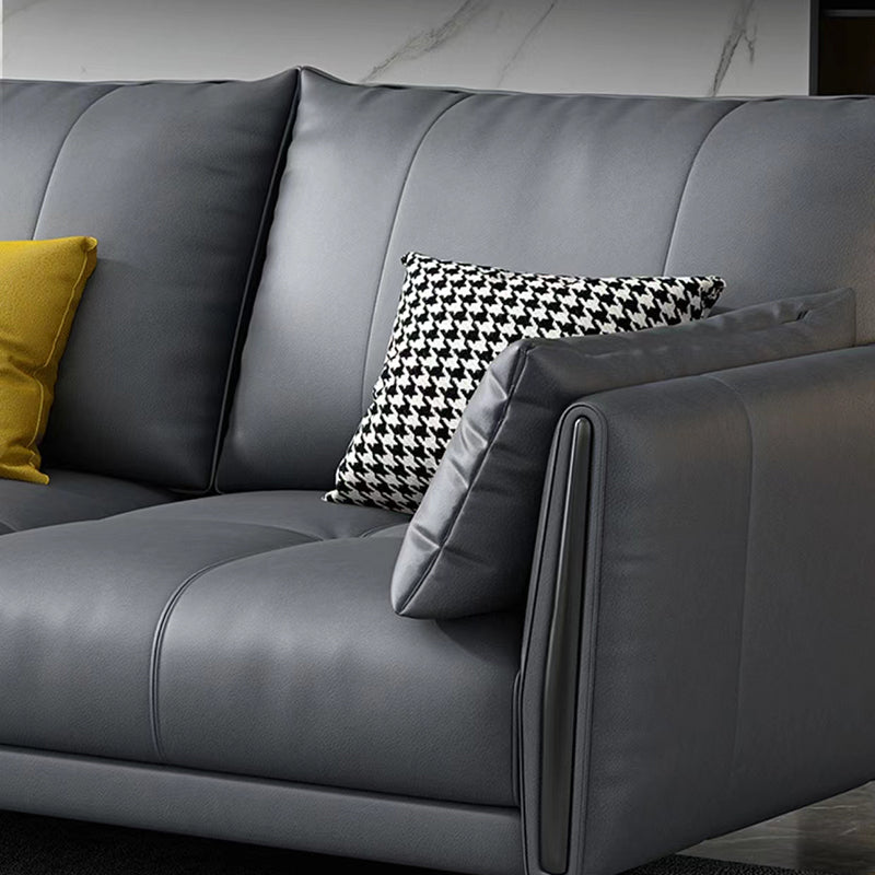 Contemporary Genuine Leather Square Arm Standard Sofa with Loose Back for Living Room