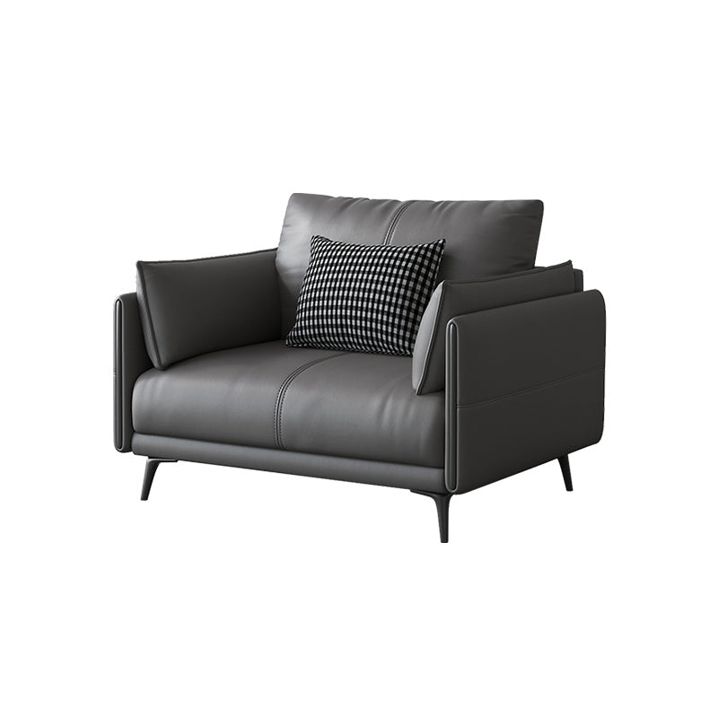 Contemporary Genuine Leather Square Arm Standard Sofa with Loose Back for Living Room