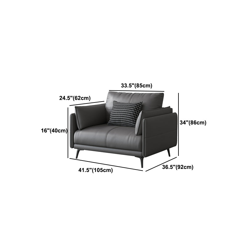 Contemporary Genuine Leather Square Arm Standard Sofa with Loose Back for Living Room