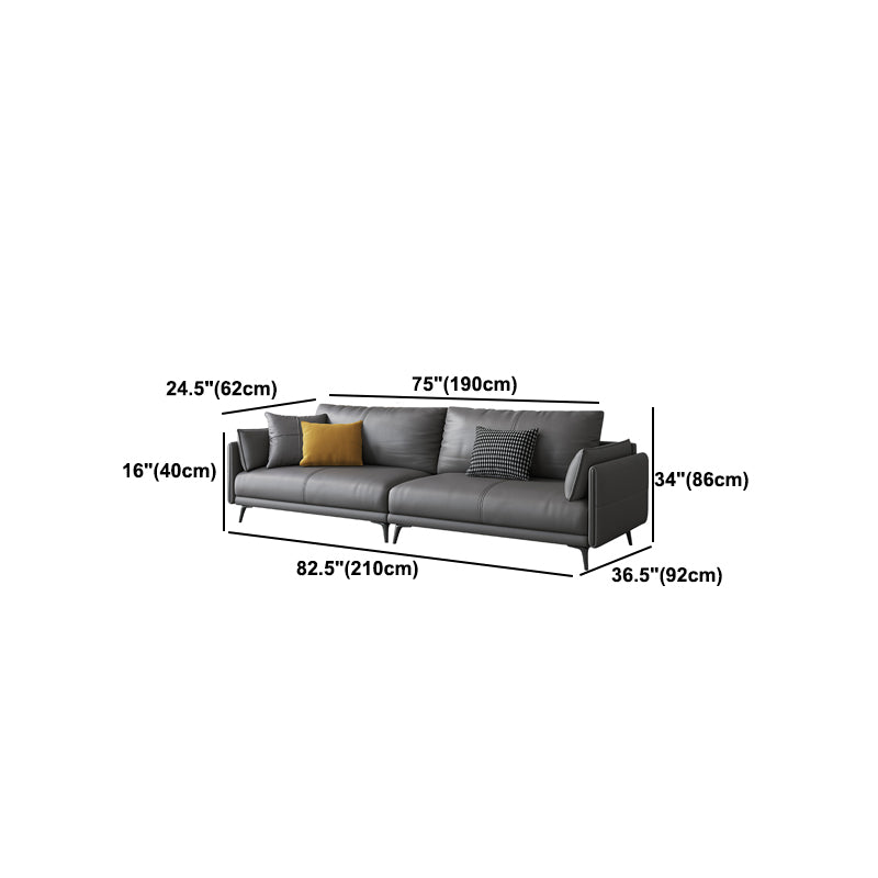 Contemporary Genuine Leather Square Arm Standard Sofa with Loose Back for Living Room