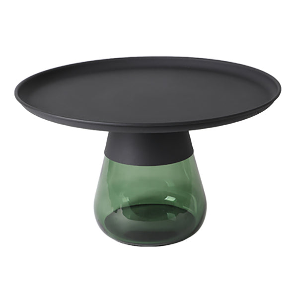 Mid-Century Modern Metal Round Side Table Top Glass Single Base Side Table