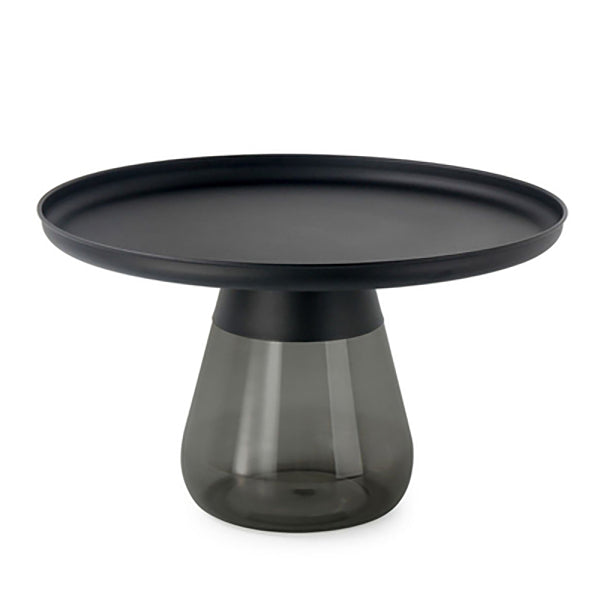 Mid-Century Modern Metal Round Side Table Top Glass Single Base Side Table