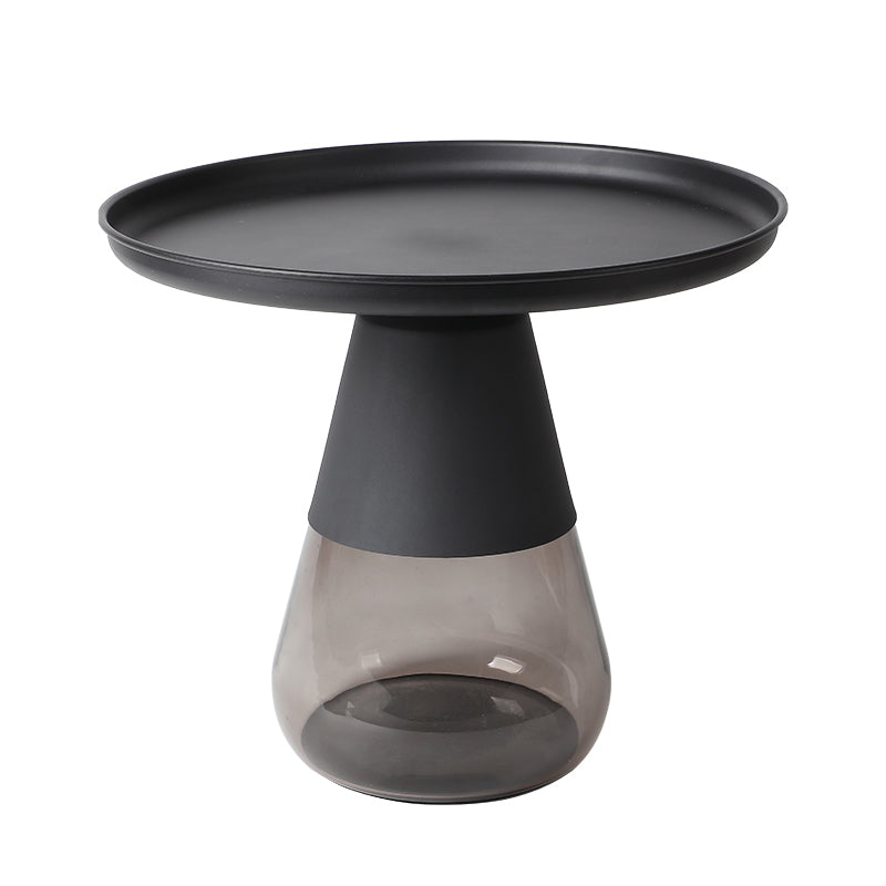 Mid-Century Modern Metal Round Side Table Top Glass Single Base Side Table