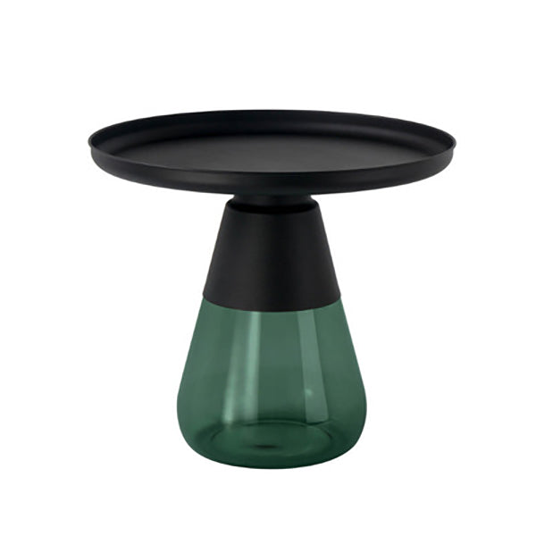 Mid-Century Modern Metal Round Side Table Top Glass Single Base Side Table