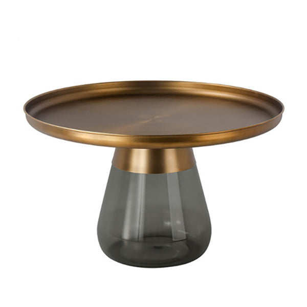 Mid-Century Modern Metal Round Side Table Top Glass Single Base Side Table