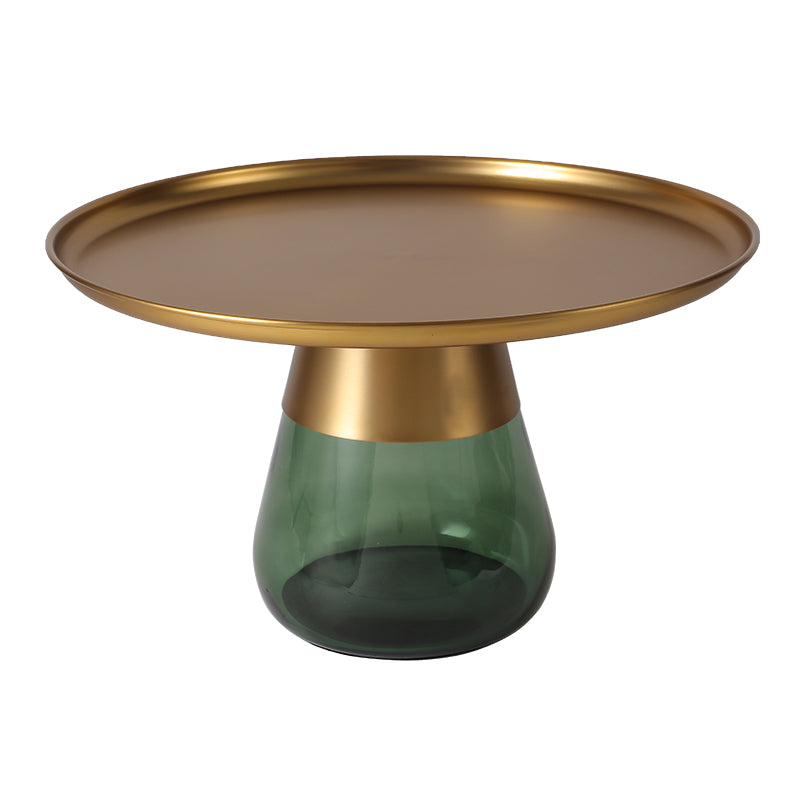Mid-Century Modern Metal Round Side Table Top Glass Single Base Side Table