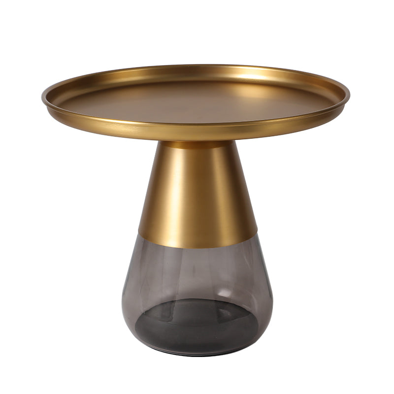 Mid-Century Modern Metal Round Side Table Top Glass Single Base Side Table