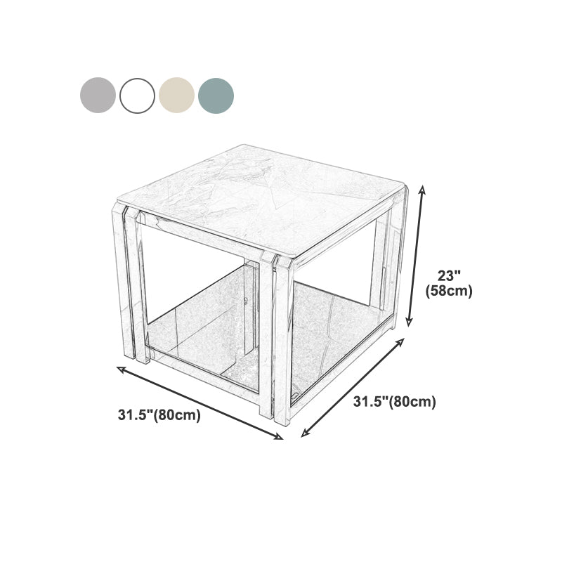 Stone Top End Table with Shelves Glam Frame Sofa Side Table for Living Room