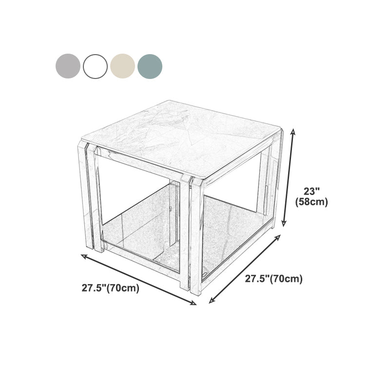Stone Top End Table with Shelves Glam Frame Sofa Side Table for Living Room
