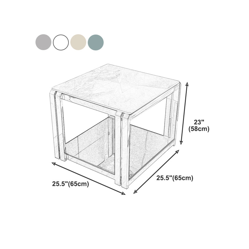 Stone Top End Table with Shelves Glam Frame Sofa Side Table for Living Room