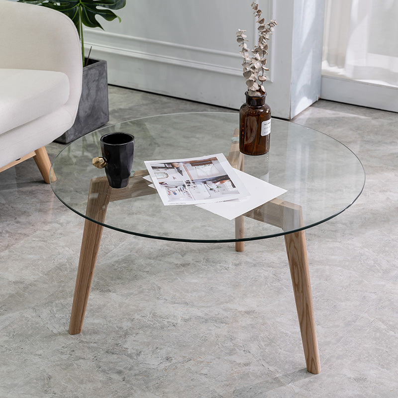Round Clear Glass Coffee Table Nordic 3 Legs Coffee Cocktail Table