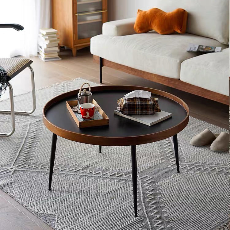 Round Coffee Table with Wood Accents 4 Legs Modern Coffee Cocktail Table