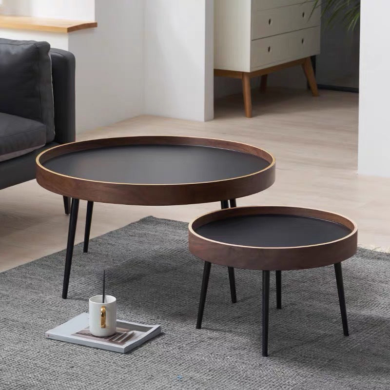 Round Coffee Table with Wood Accents 4 Legs Modern Coffee Cocktail Table