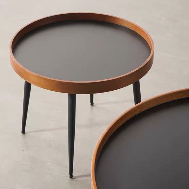 Round Coffee Table with Wood Accents 4 Legs Modern Coffee Cocktail Table
