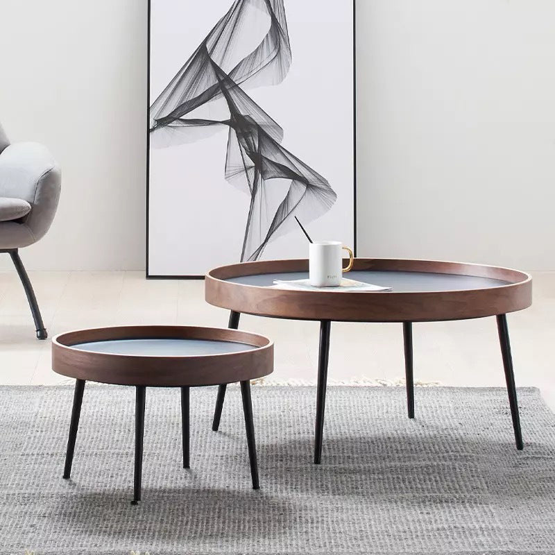Round Coffee Table with Wood Accents 4 Legs Modern Coffee Cocktail Table