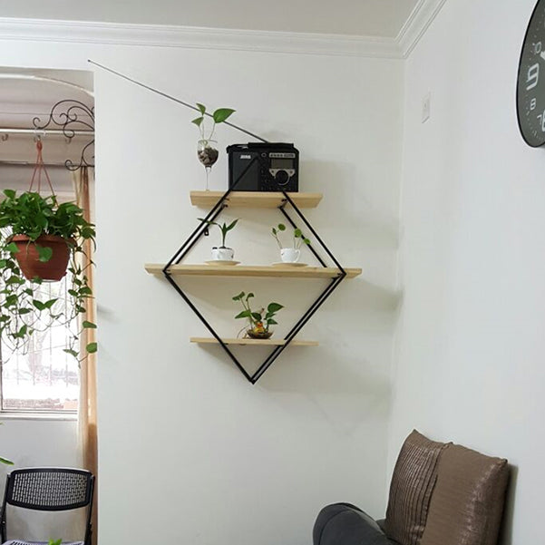 Floating Shelf Bookcase Wooden and Metal Book Shelf for Study Room