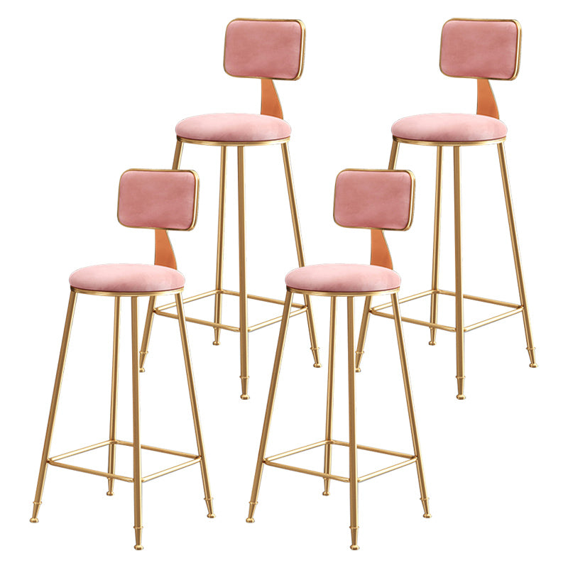 Nordic Backrest Armless Counter Stool Iron Dessert Shop Bar Stool with Pedal and Cushion