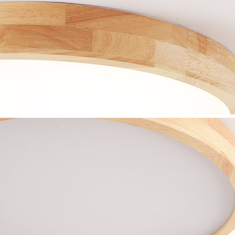 Simple Round Flush Mount Light Single Light Wood LED Ceiling Light