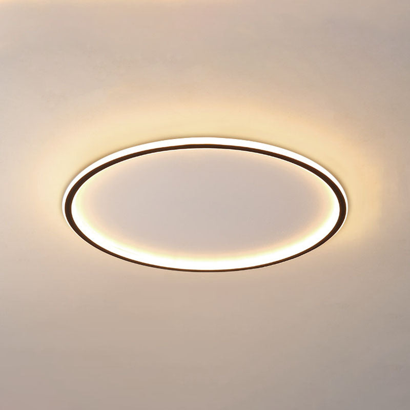 Circle Ceiling Light Modern Aluminum Flush Mount Light for Living Room in Black