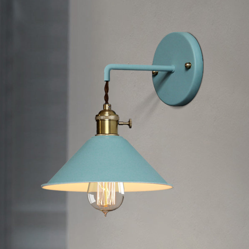 Metal Conical Shade Wall Light Nordic Colorful 8" Wide Wall Sconce for Living Room