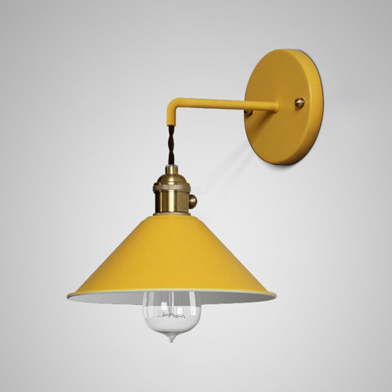 Metal Conical Shade Wall Light Nordic Colorful 8" Wide Wall Sconce for Living Room