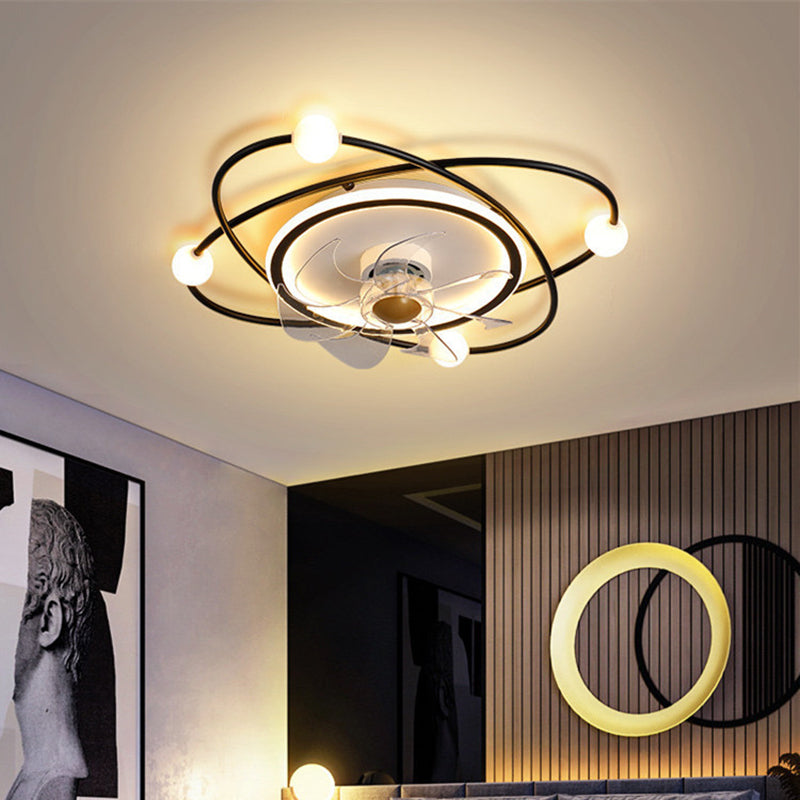 Nordic Style Ceiling Fan Lamp Iron Ceiling Fan Light with ABS Fan Blade for Bedroom