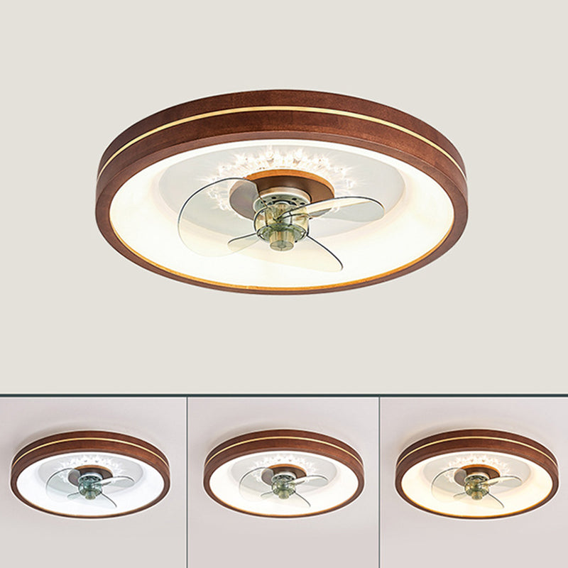 Wooden Ceiling Fan Light LED Ceiling Mount Lamp with Acrylic Shade for Bedroom
