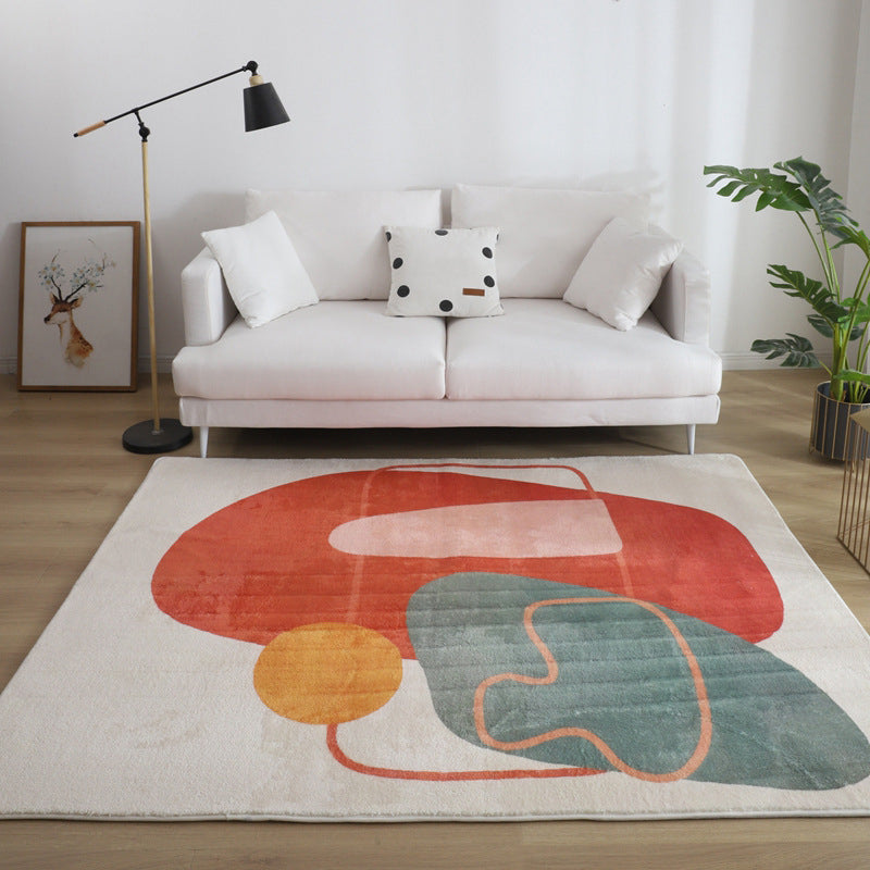 Pink Nordic Rug Polyester Irregular Color Block Rug Washable Rug for Living Room