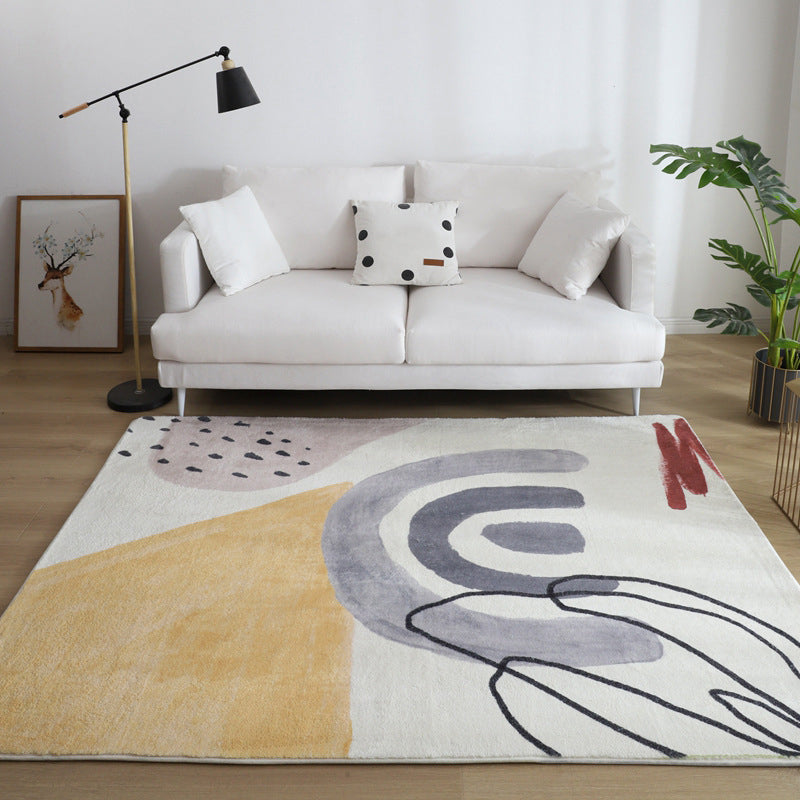 Pink Nordic Rug Polyester Irregular Color Block Rug Washable Rug for Living Room