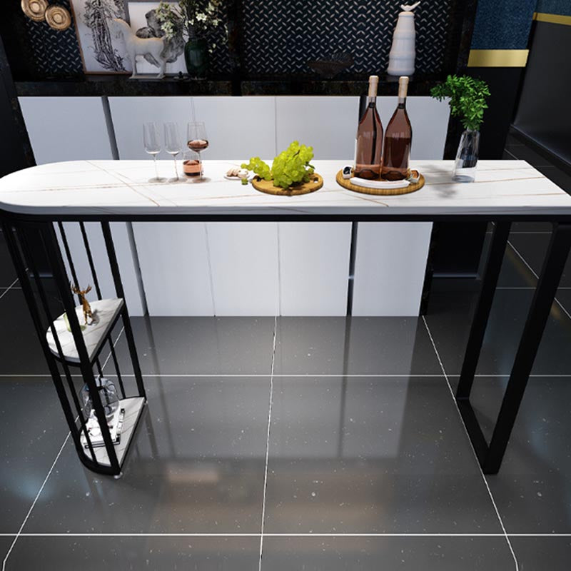 Stone Bar Dining Table Modern Bar Table with Double Pedestal for Living Room Kitchen