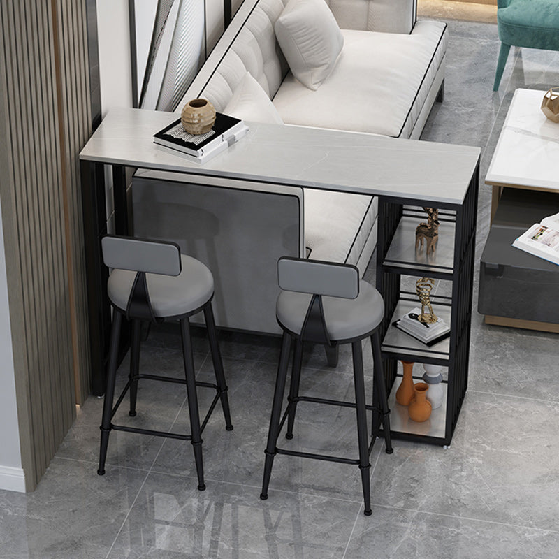 Coffee Shop Industrial Bar Table Stone Top Pub Table with Storage