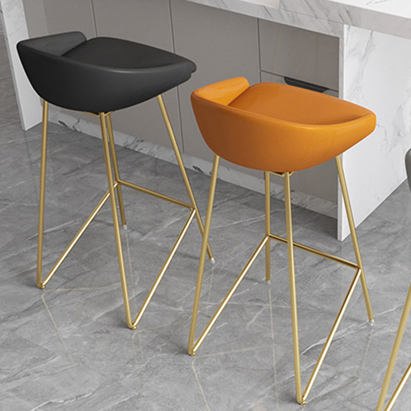 Modern Backrest Armless Counter Stool Iron Bar Stool with Leather Cushion