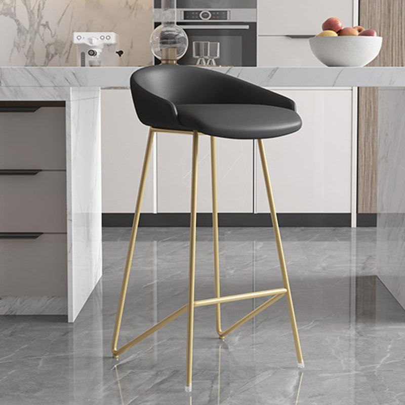 Modern Backrest Armless Counter Stool Iron Bar Stool with Leather Cushion