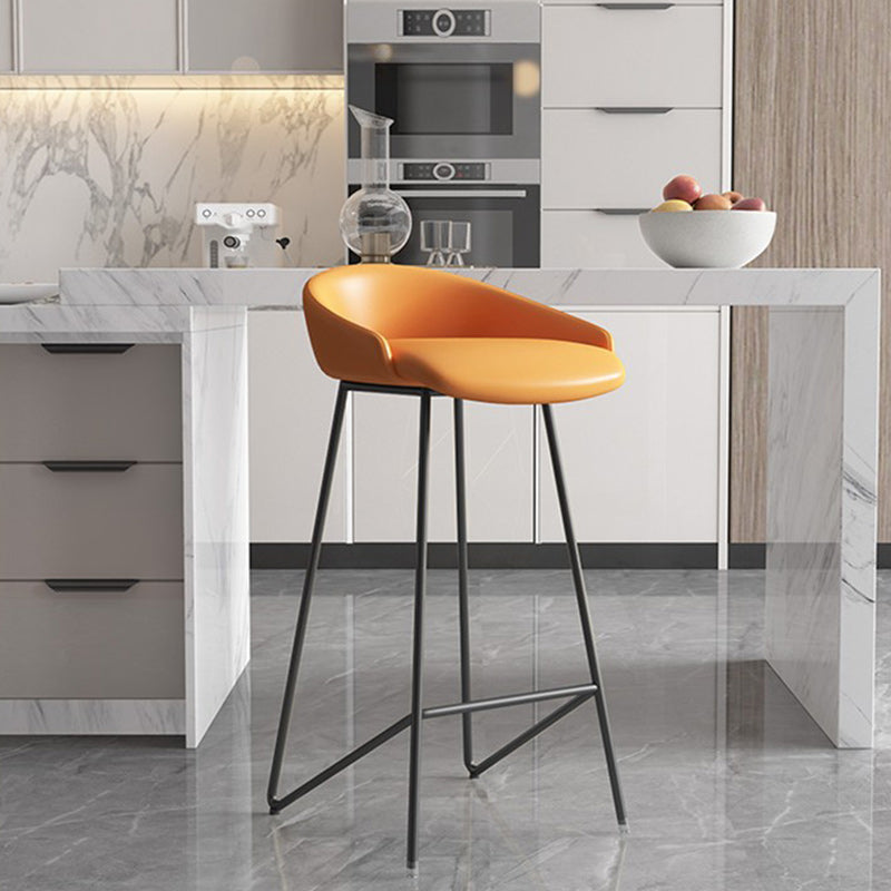 Modern Backrest Armless Counter Stool Iron Bar Stool with Leather Cushion