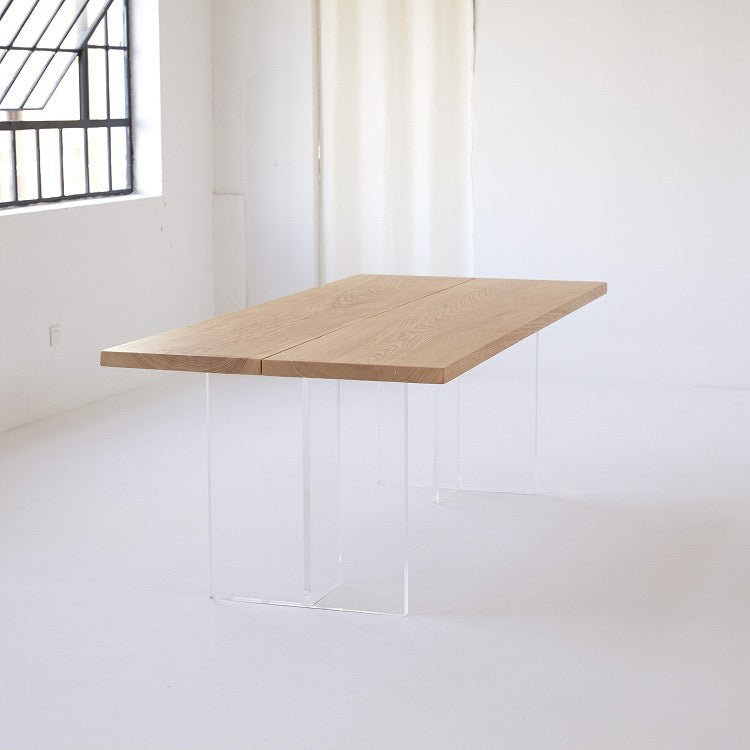 Modern Pine Wood Table for Restaurant Rectangle Dining Table with Acrylic Double Pedestal