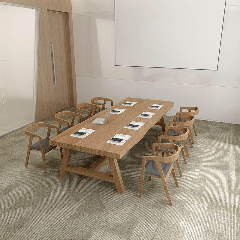 Modern Rectangle Solid Wood Table Standard Height Dining Table with Trestle Base