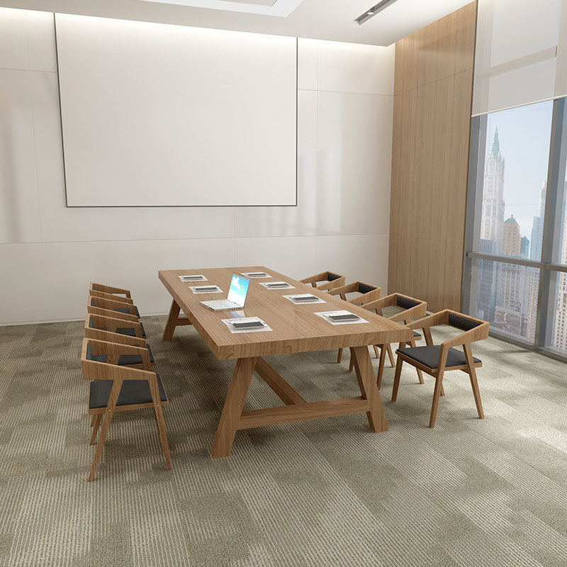 Modern Rectangle Solid Wood Table Standard Height Dining Table with Trestle Base