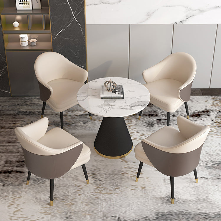 Metal Modern Round Dining Table Sintered Stone Top Table for Dining Room