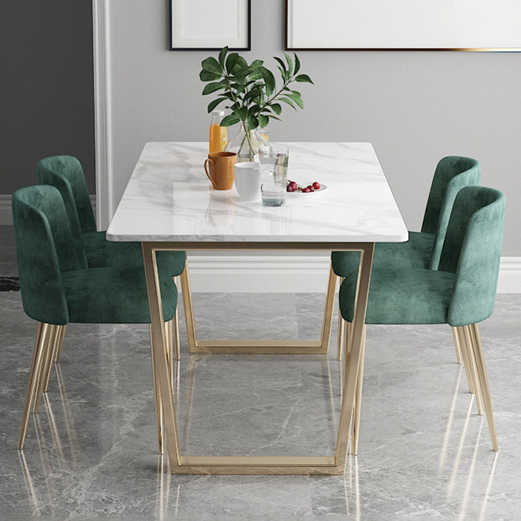 Rectangle White Dining Table Traditional Luxury Dining Table with Gold Frame