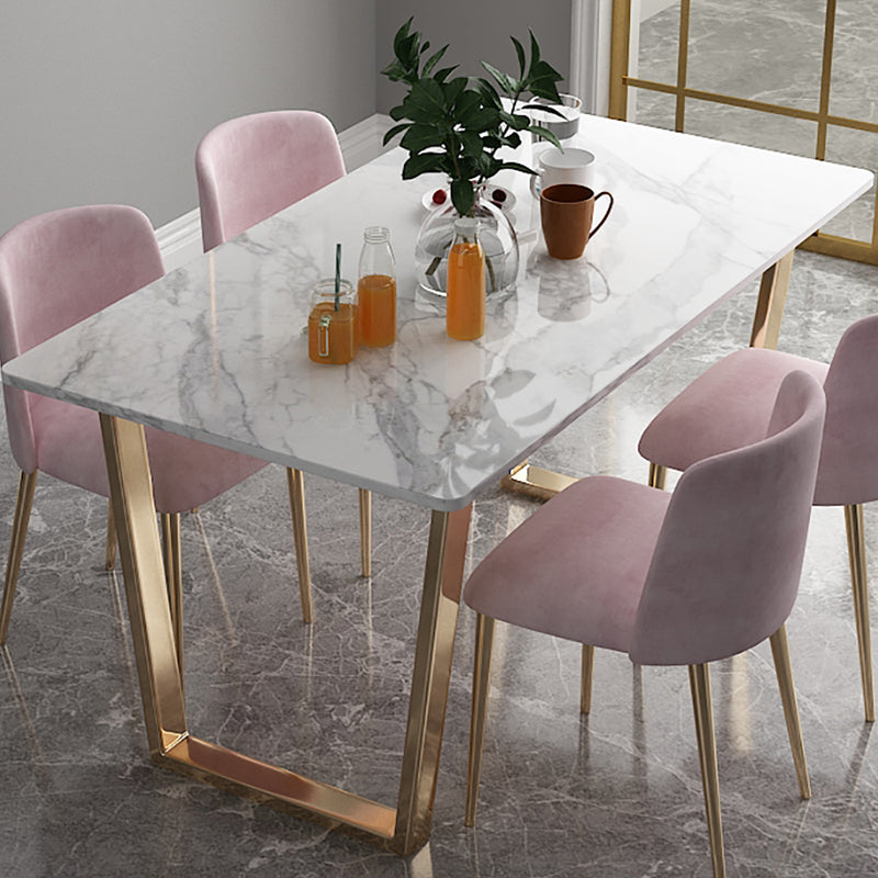 Rectangle White Dining Table Traditional Luxury Dining Table with Gold Frame