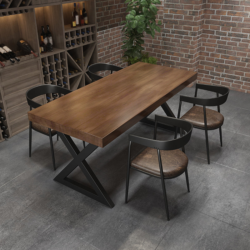 Industrial Pine Table for Restaurant Rectangle Dining Table with Double Pedestal