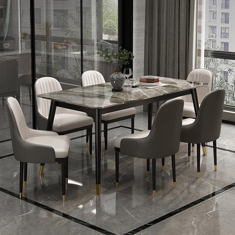 Sintered Stone Top Dining Table in Grey Industrial Indoor Table with 4 Legs