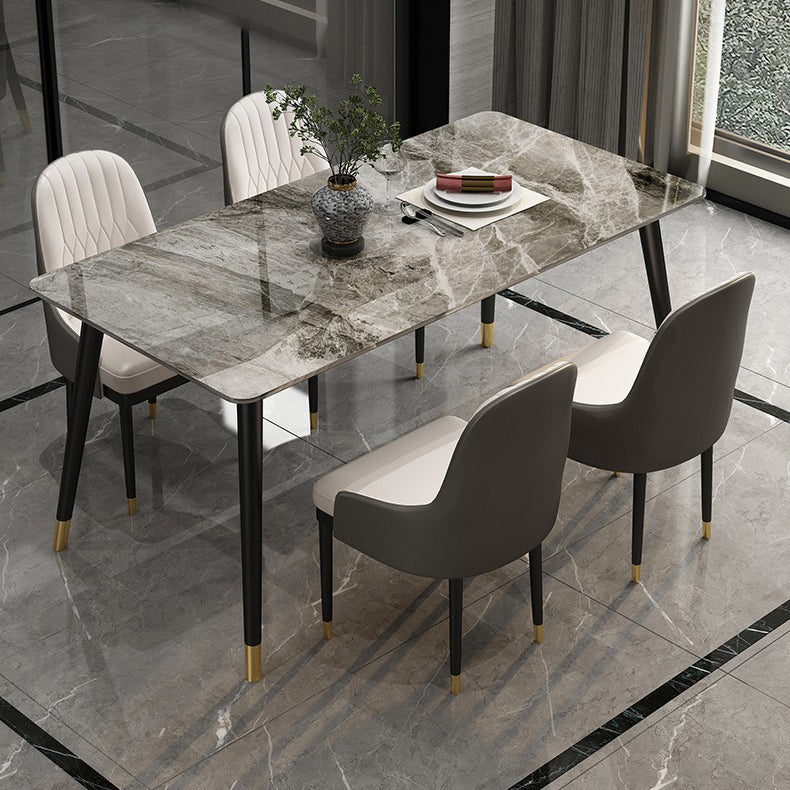Sintered Stone Top Dining Table in Grey Industrial Indoor Table with 4 Legs