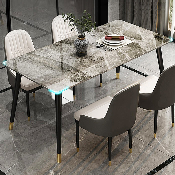 Sintered Stone Top Dining Table in Grey Industrial Indoor Table with 4 Legs