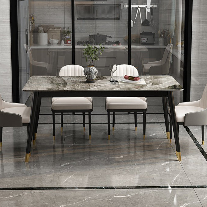 Sintered Stone Top Dining Table in Grey Industrial Indoor Table with 4 Legs