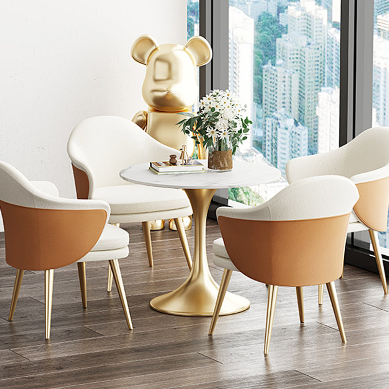 Modern Style Dining Table Sintered Stone Round Table with Metal Base