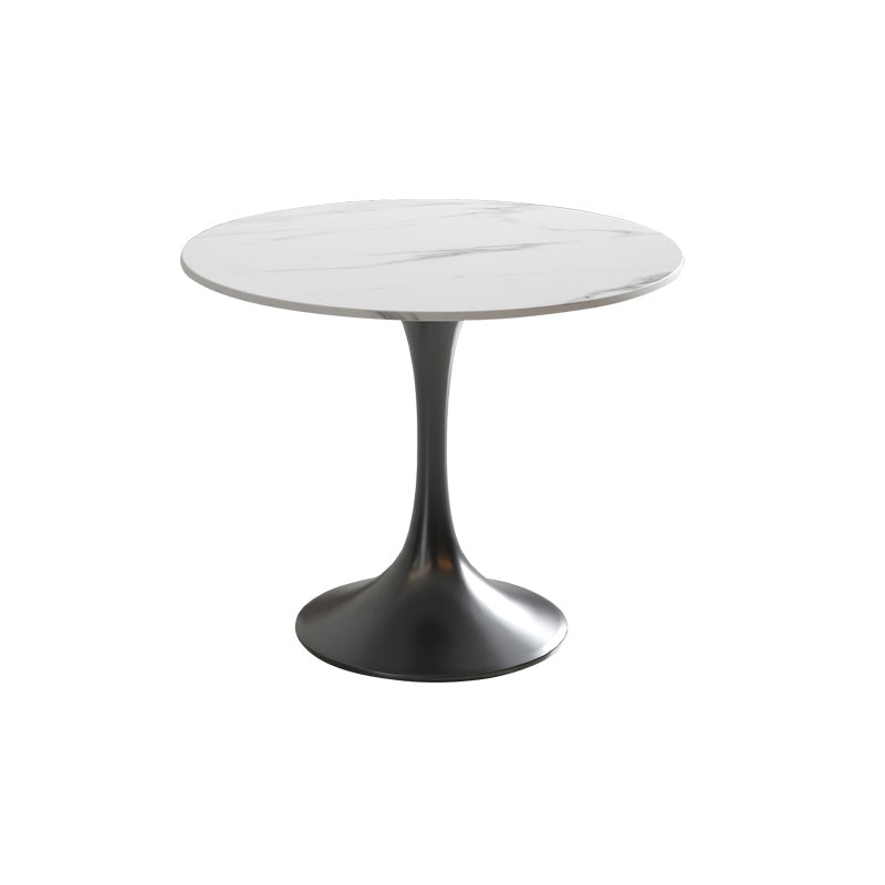 Modern Style Dining Table Sintered Stone Round Table with Metal Base